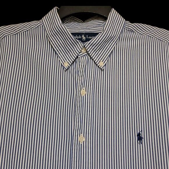 Ralph Lauren Long Slv Button, Classic Fit, Blue & White Pinstripe  17.5  32/33 - Picture 2 of 5